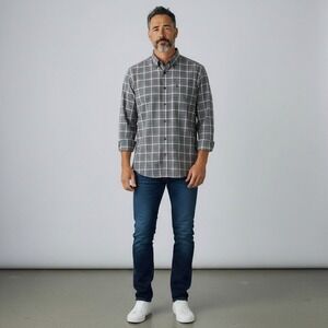 Musto Mens Gray Plaid Custom Fit Long Sleeve Button Down Shirt XL